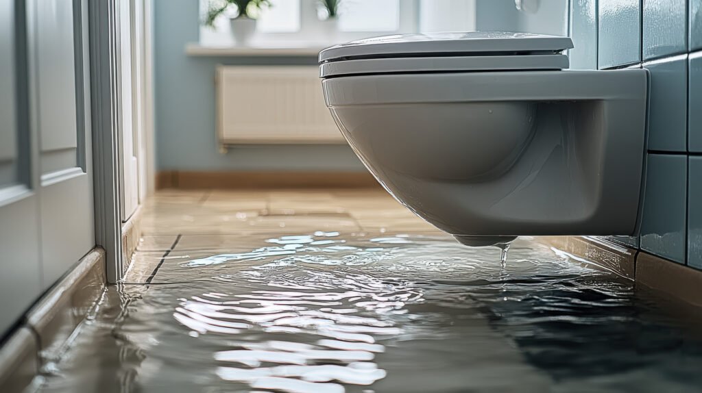 Leaking toilet, water on floor